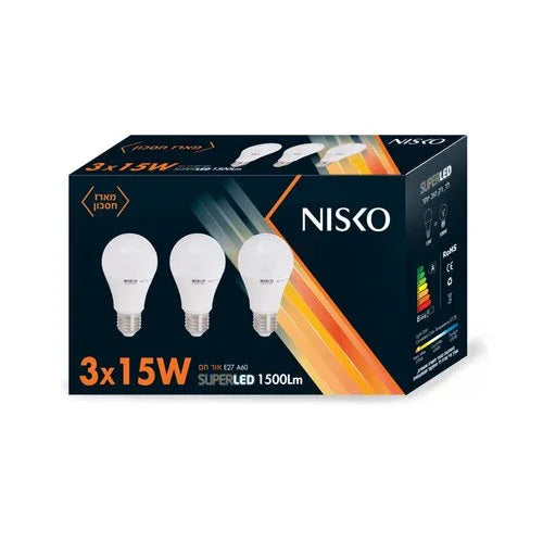 שלישיית נורת ליבון לד חלבית E27 15W אור חם - אור שי סיטונאות חשמל בע״מ