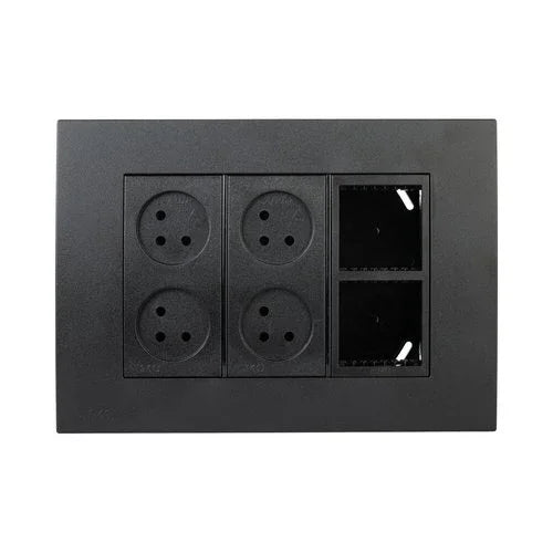 עמדת NISKO OFFICE על הטיח שחור מט 6 מודול, 4 שקעים ומתאם ניסקו סוויץ' - אור שי סיטונאות חשמל בע״מ