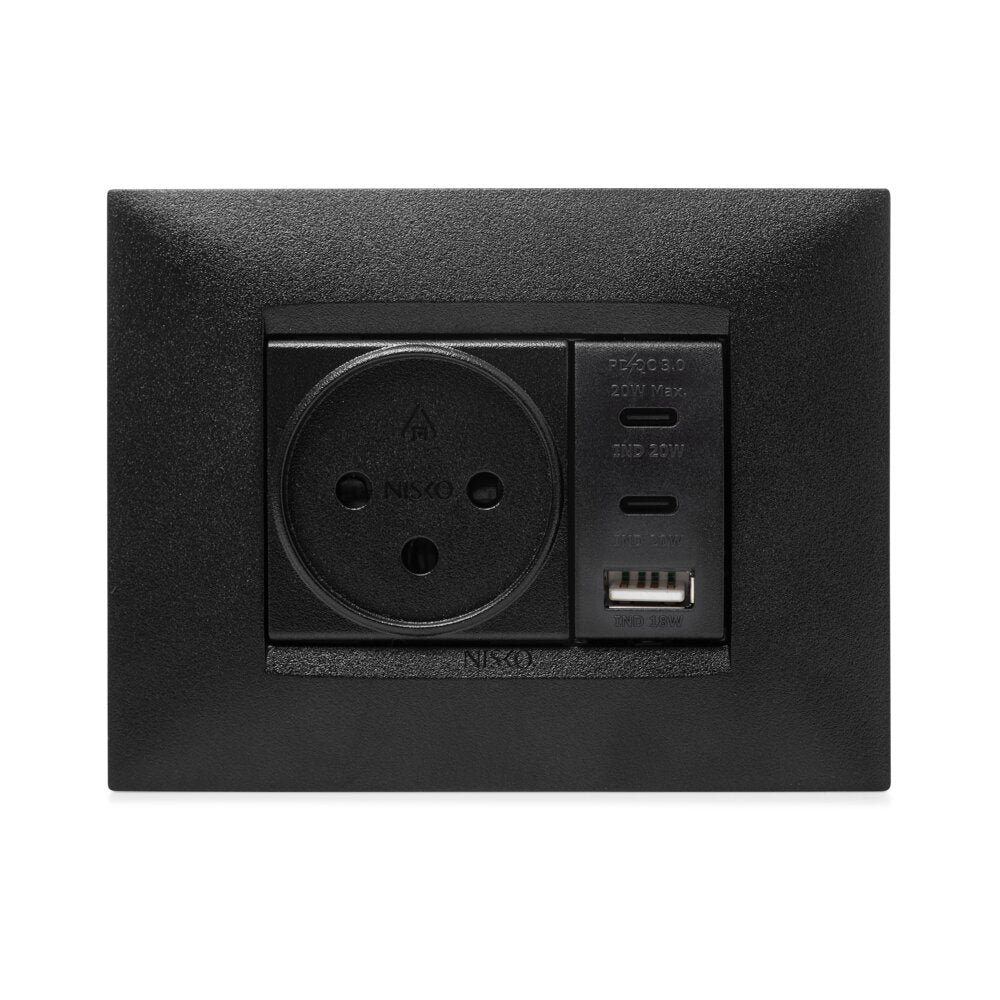 מטען USB 3 יציאות שחור מט 1M
