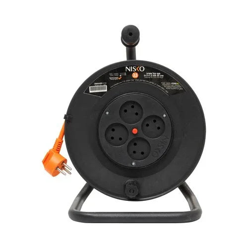 תוף מאריך ביתי שחור 25 מטר 3X1.5mm כולל 4 שקעים ישראליים - אור שי סיטונאות חשמל בע״מ