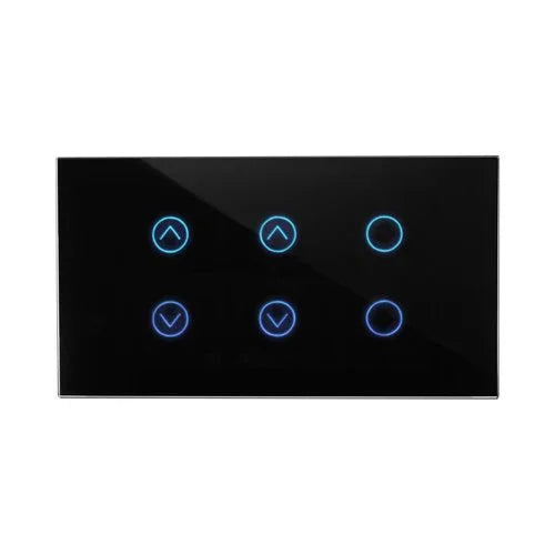 מתג טאץ' חכם משולב 2 תריסים + 2 תאורות זכוכית שחורה 4 מודול ZIGBEE - אור שי סיטונאות חשמל בע״מ