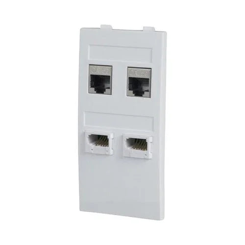 מודול תקשורת לבן עם 2 שקעי מחשב ו-2 שקעי טלפון לעמדת NISKO OFFICE - אור שי סיטונאות חשמל בע״מ