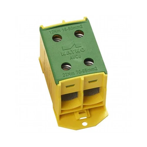 מהדק כפול לפס דין KL 2x95 צהוב/ירוק - הארקה - אור שי סיטונאות חשמל בע״מ