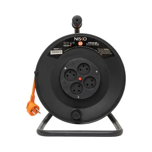 תוף מאריך מקצועי שחור 50 מטר 3X1.5mm כולל 4 שקעים ישראליים - אור שי סיטונאות חשמל בע״מ