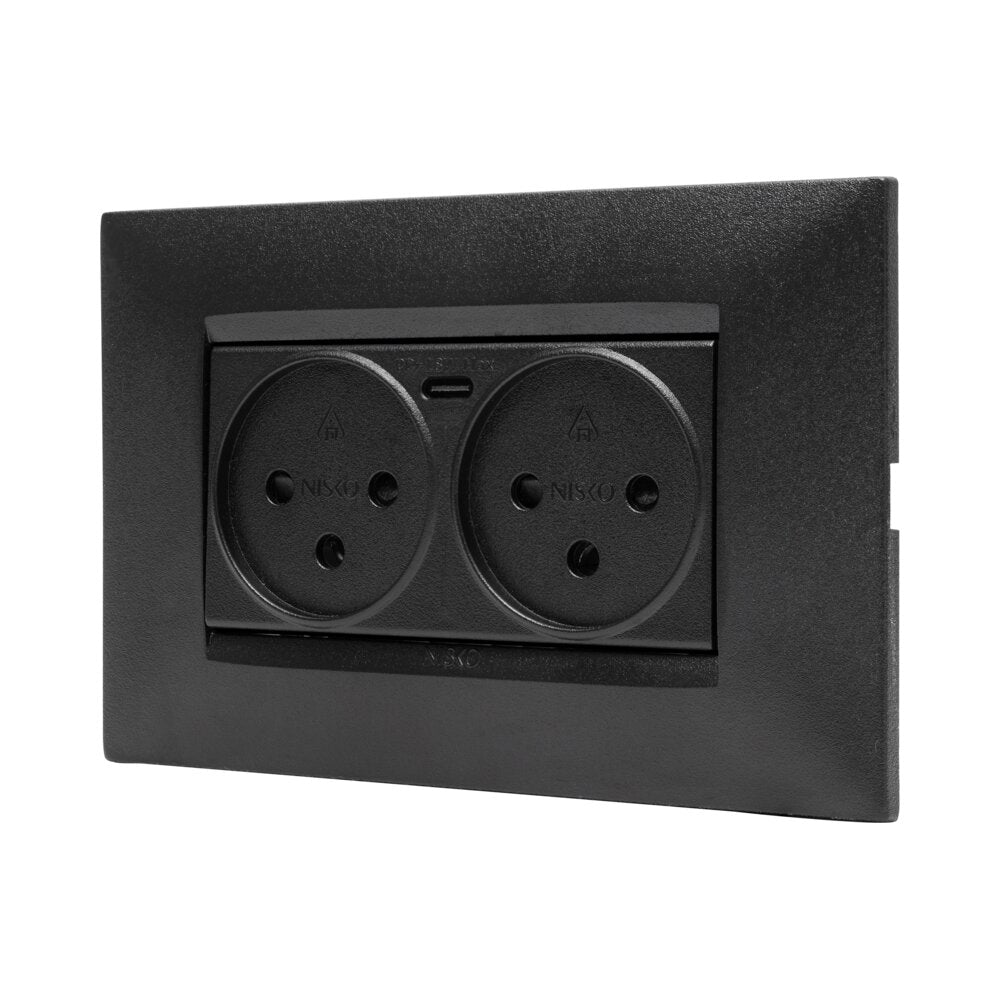 שקע כוח ישראלי כפול עם USB שחור מט 4M
