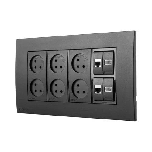 עמדת HOME & OFFICE תחת הטיח שחור מט 8 מודול, 6 שקעים ומתאם ניסקו סוויץ' - אור שי סיטונאות חשמל בע״מ